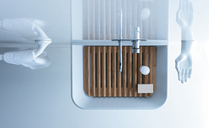 Lavabo/lavatoio con asse in legno di frassino, collezione Meg11
